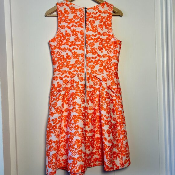 Vibrant & Unique Betsey Johnson Orange and White Floral Dress Back zipper size 8 - Picture 2 of 15